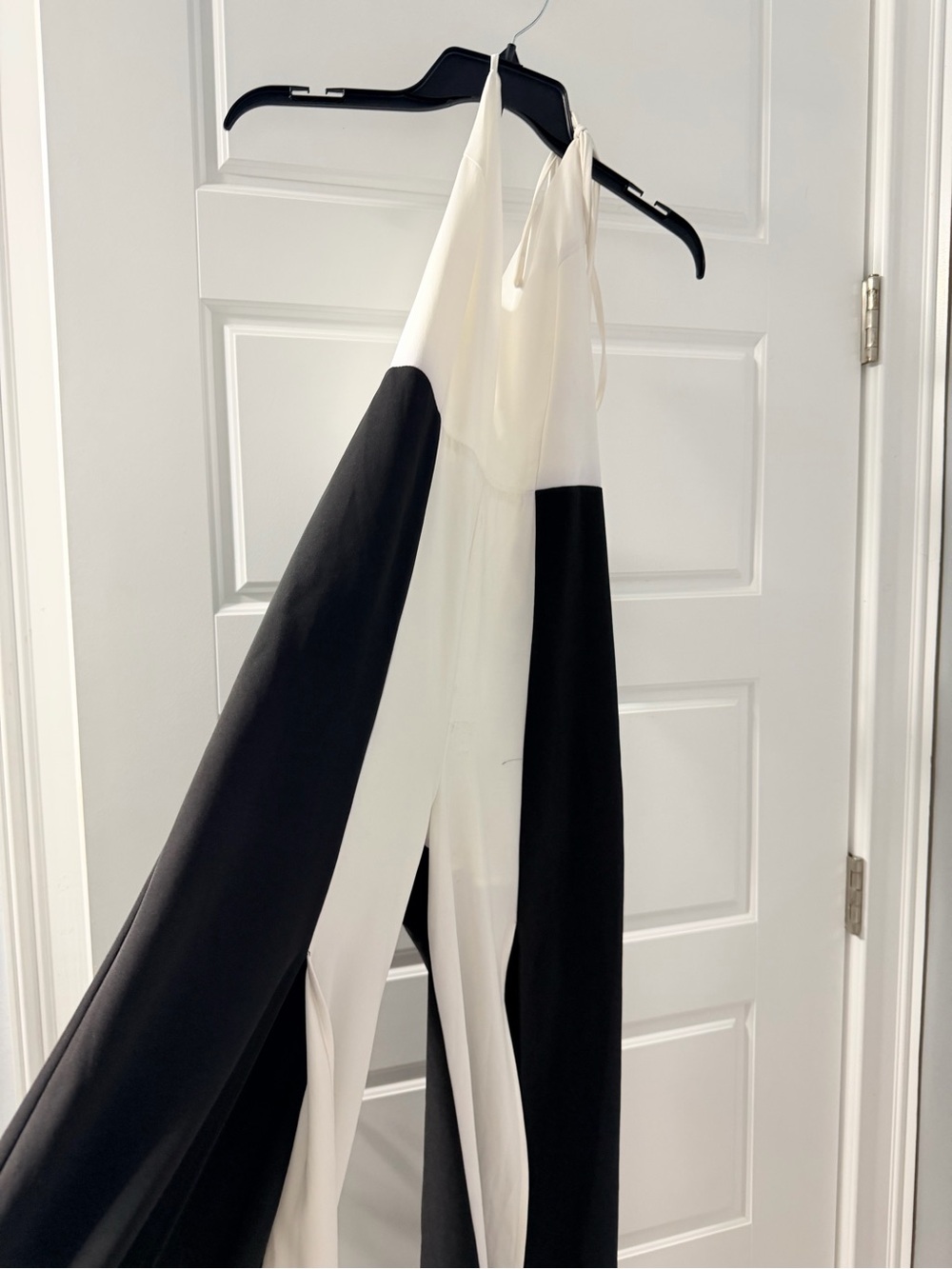 Black and White Halter Wide-Leg Colorblock Jumpsuit